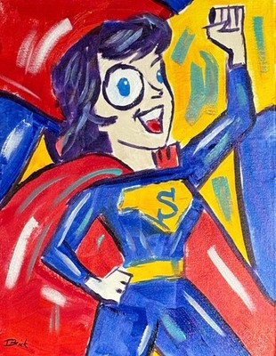 Super Mom Superhero Painting 11x14 Original Canvas Pop Art Cartoon Woman Art