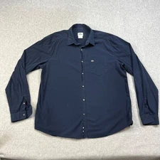 Lacoste Button Up Shirt Mens Size 44 Navy Blue Slim Fit Long Sleeve Logo Preppy