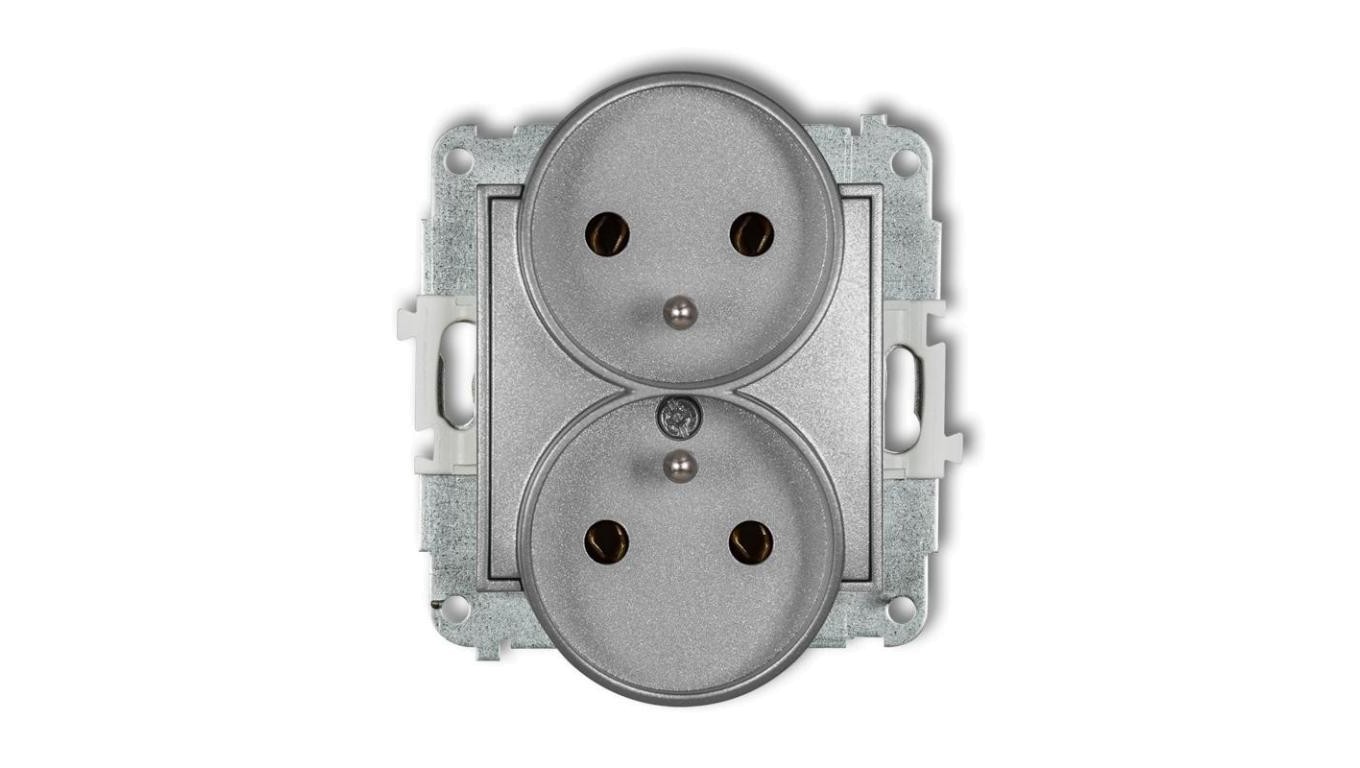 Mini double socket with/u silver metallic 7MGPR-2z
