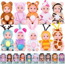 10PCS 4inch Mini Reborn Baby Dolls Set with 10 Outfits - Realistic Open Eye...