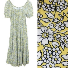 J. Crew Midi Dress XS Ditzy Floral Puff Sleeves Tiered BF891 Summer Cottagecore