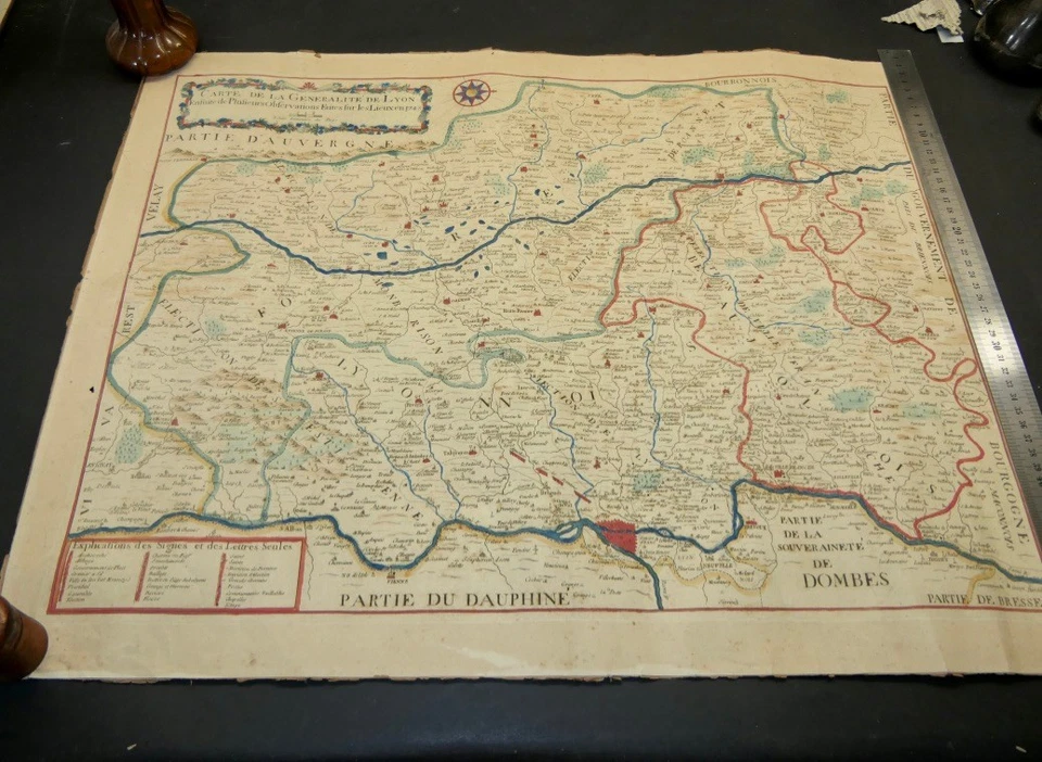 grande carte ancienne coloriée Généralité de Lyon d'après Jacquemin" 1748 - Photo 3/4