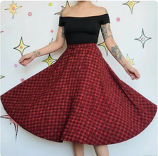 Vintage 50s Red Quilted Full Twirl Skirt Old Hollywood Glam Pinup Rockabilly S