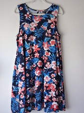 Allison Brittney Size **L Navy Blue Floral Below Knee Sleeveless Dress Exc.!