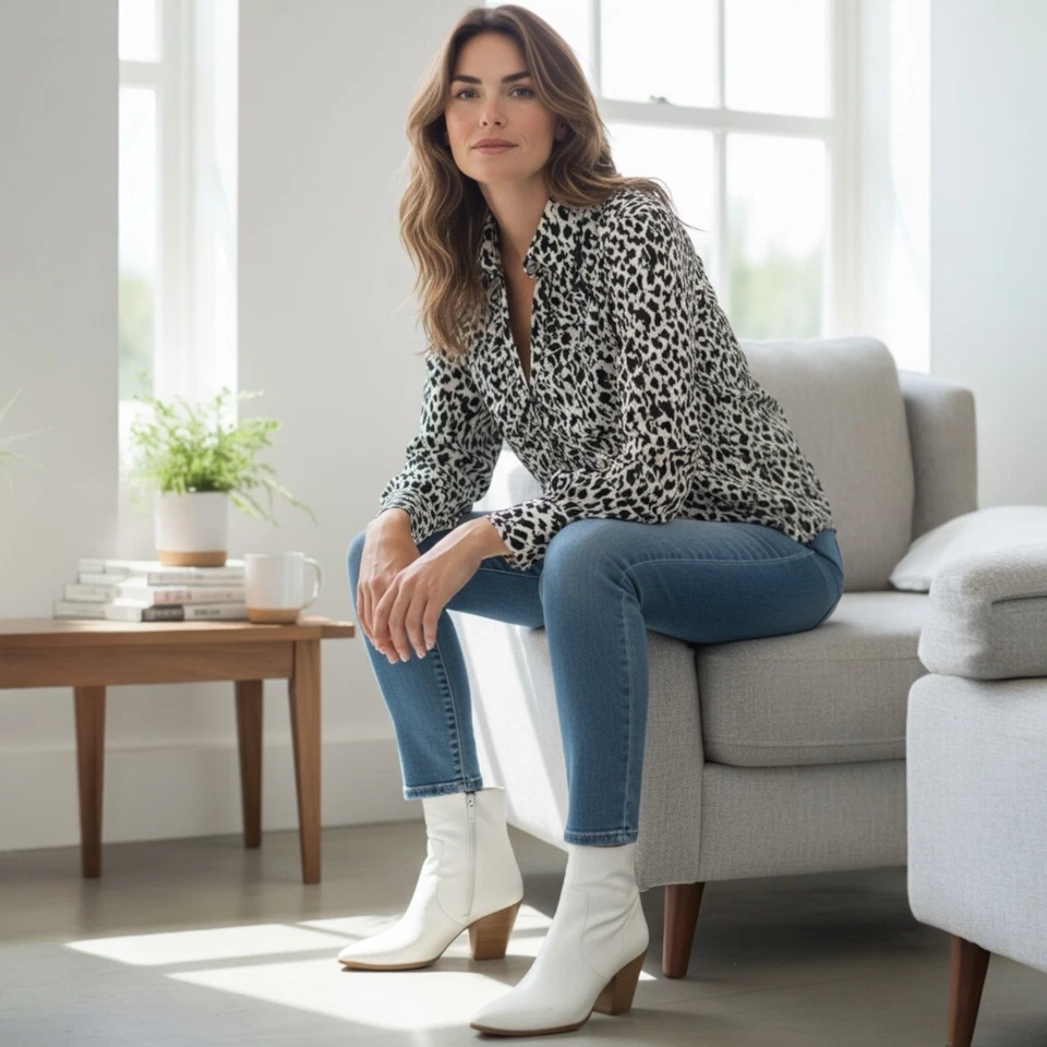 Top New York & Company Talla Grande Manga Larga Acanalado Botón Delantero Mob Wife Foto 2 de 4