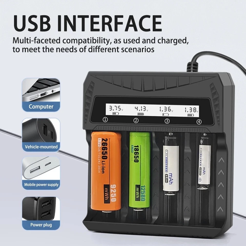 1/2/4 Slots Smart Charger w/LCD for 3.7-4.2V Lithium NI-MH AA/AAA Batteries HAU - Image 3 of 4