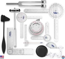 ASA TECHMED Goniometer Set with Reflex Hammer - 12", 8", 6" Goniometers & Tapes