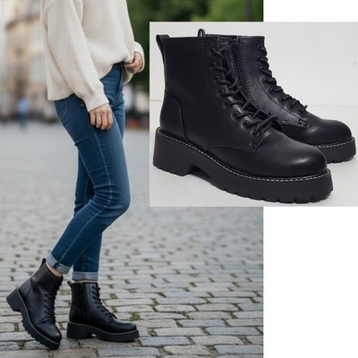 Madden girl Carra block heel ankle boots lace up black y2k goth classic grunge