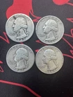 Lot of 4 - Washington 90% Silver Quarters Circulated 25c Mixed Dates
