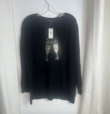 Lane Bryant Black Sequin Champagne Tunic Sweater Plus Size 18/20 1X NEW New Year