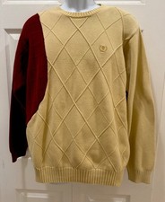 Vintage Izod Crew Neck Sweater Large Two Toned Textured Embroidered Crest Logo