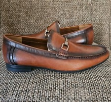 Steve Madden Privacy Cognac Lea Brown Leather Metal Bit Loafers Men's Size 9.5