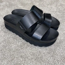 Reef Cushion Vista Hi Slide Platform Sandals Black Woman’s Size 6