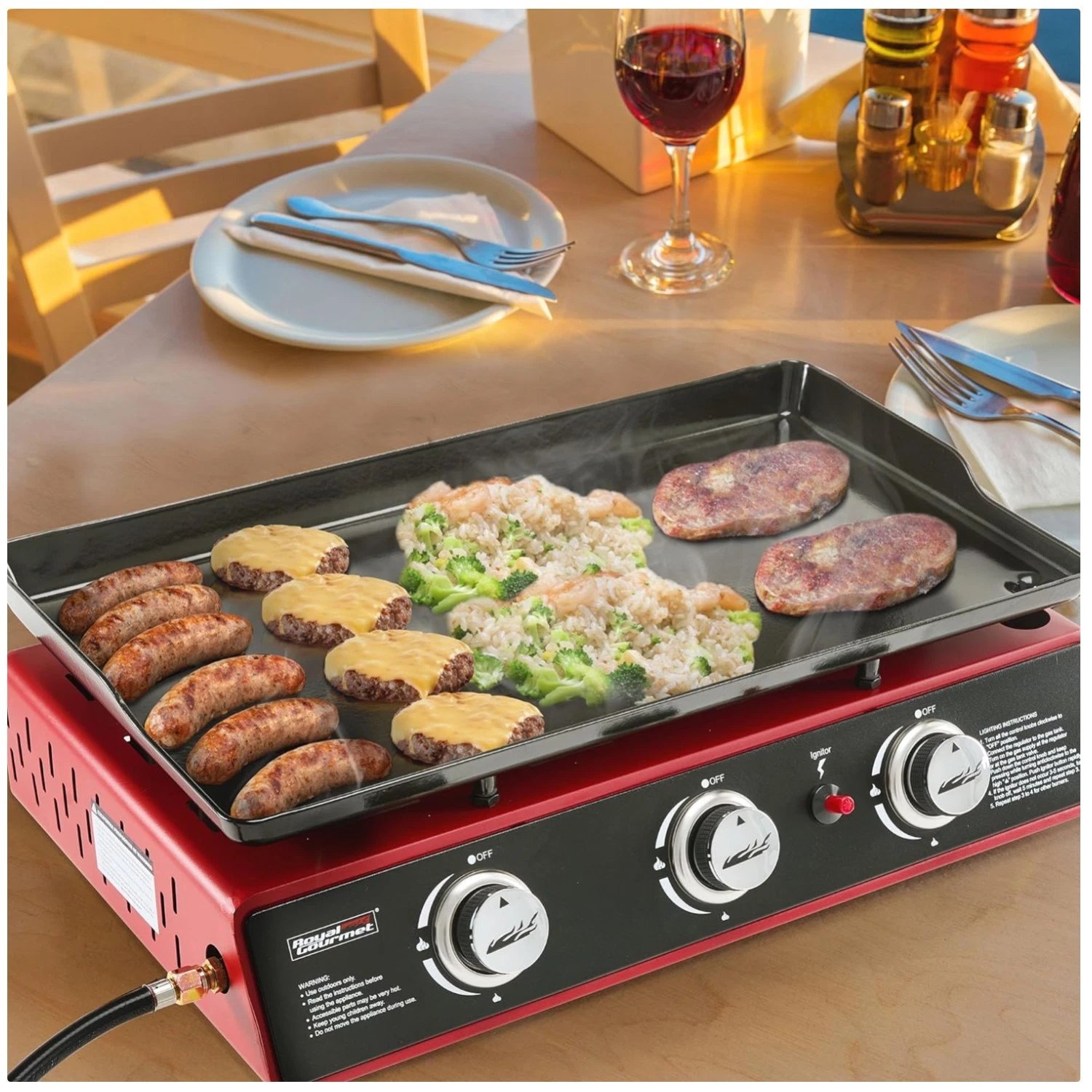 Red Portable Gas Griddle - 316 Sq. In. Cooking Surface