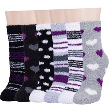Toes Home Plush Slipper Socks Women - Colorful Warm Fuzzy Fluffy Purple Black