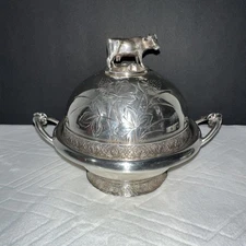 Antique Meriden Britannia Co Silver Plated Butter Dish 2314 Victorian Floral