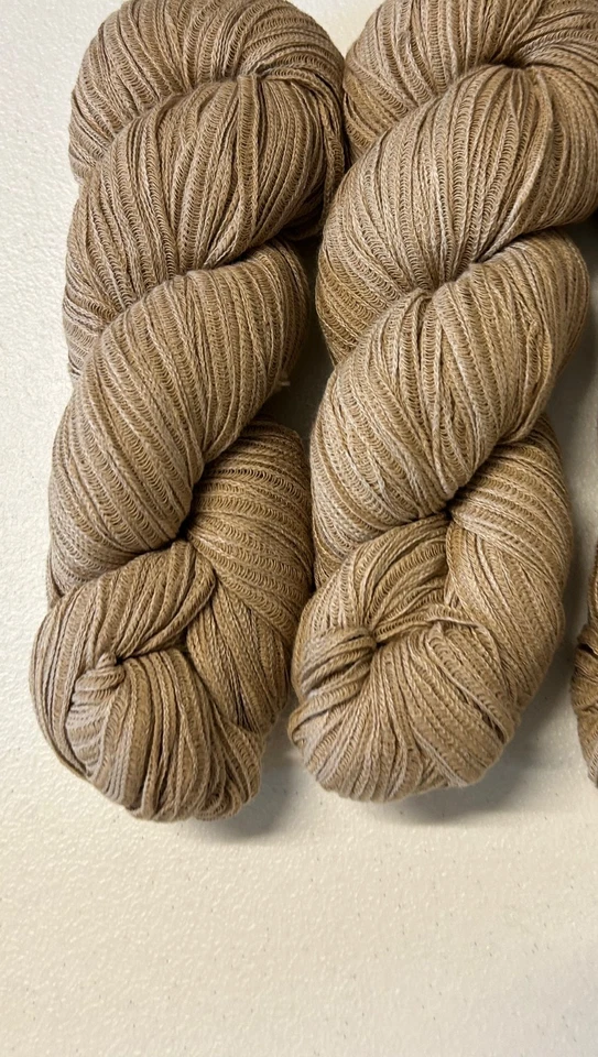 Lot 2 SOFT Skein Peruvian Cotton RIBBON Yarn w/Nylon 7.2oz 204gr 3036 Camel C — 第 2/4 张图片
