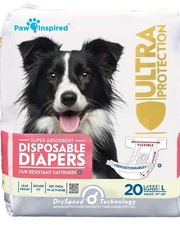 Paw Inspired Disposable Dog Diapers Size L Super absorbent. Pack 20.