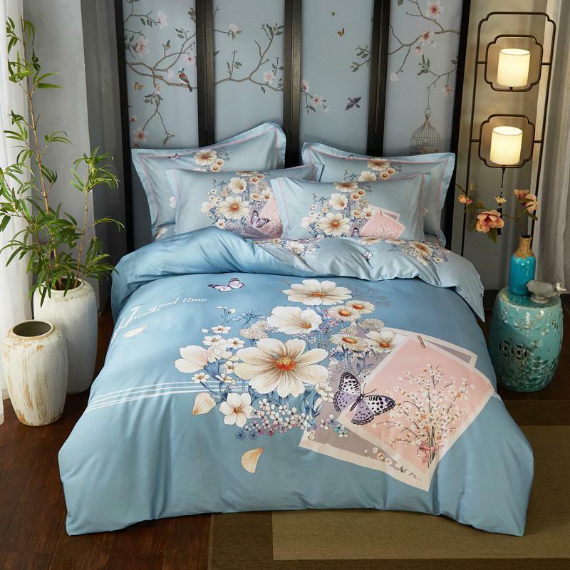 Colorful Floral Duvet Cover Queen King Sz 4Pcs Cotton  Bedding Set Bed Sheet Popularne tanie
