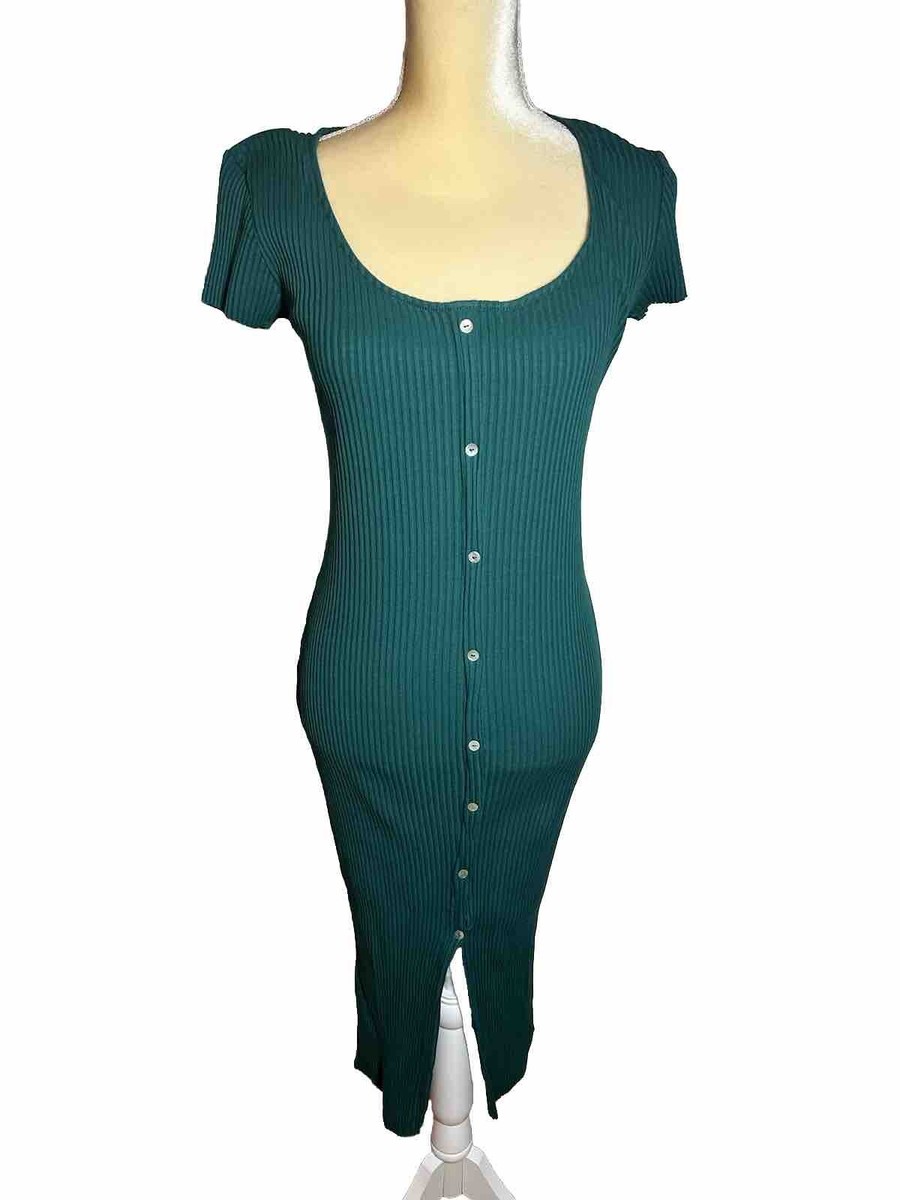 ★ZARA★ RIBBED BUTTON-FRONT MIDI DRESS Zara Women's Ribbed Button Down MIDI Dress Size M Green | eBay
