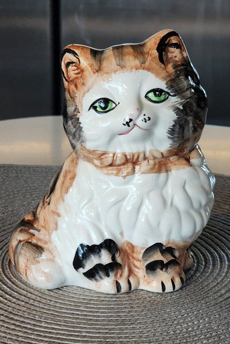 De colección ~ Calico Tabby Kitty Cat ~ Banco de monedas de cerámica con tapón de goma PURRRFECT ESTADO - Imagen 1 de 6