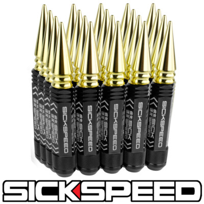 SICKSPEED 20 PC BLACK 5 1/2'' LONG 24K GOLD SPIKED LOCKING LUG NUTS 12X1.5 L17