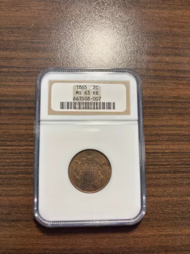 1865-P Two Cent Piece 2C NGC MS 63 MINT STATE 63 Red Brown (RB)