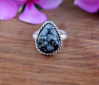 925 Sterling Silver Natural Snowflake Pear Gemstone Women's Ring Gift for Wife