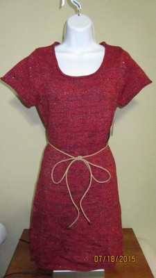 NWT Women's Size Small Route 66 Knit Sweater Dress Rope Belt Cotton Acrylic Red