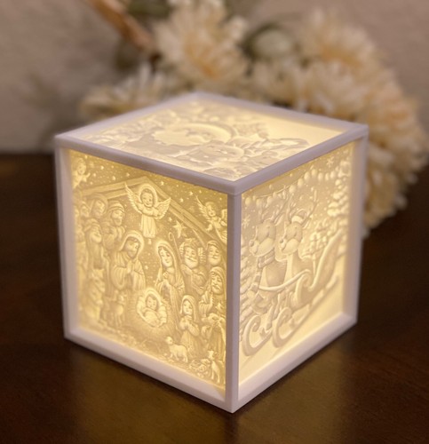 Christmas Light Lamp Box Decoration Lithophane - Santa Claus Nativity Reindeer - Picture 12 of 12