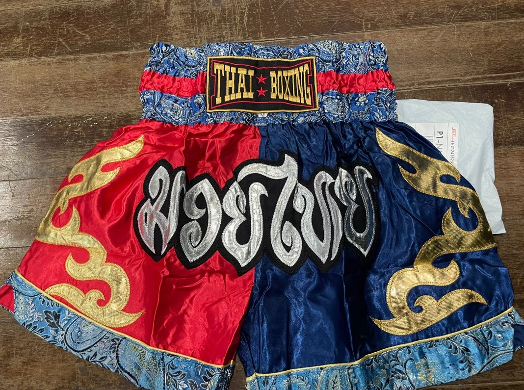 Muay Thai Shorts Fight Boxing Thailand Martial Arts Gear Satin Fabric Red  Blue