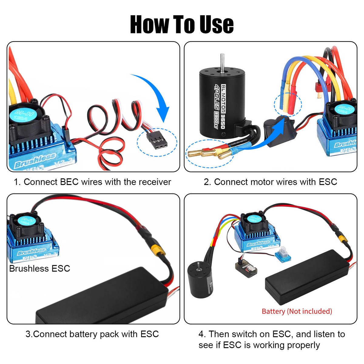3650 3900KV Brushless Motor 120A ESC Combo Set for 1/10 RC Car