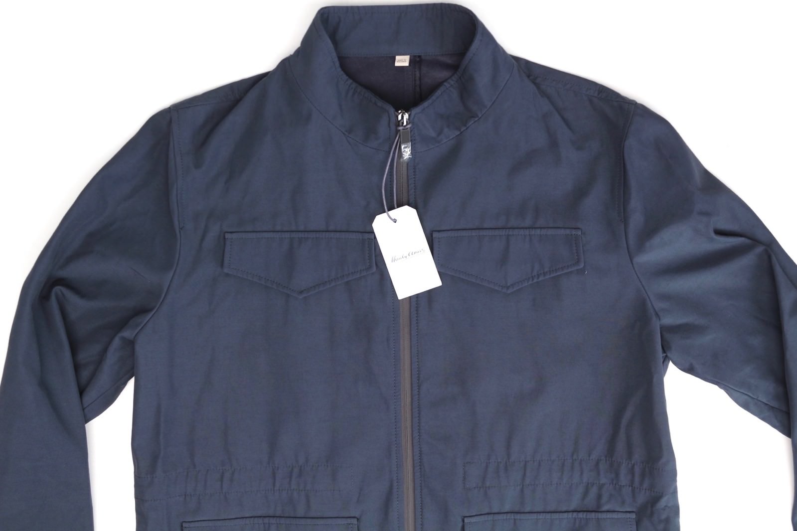 NEW Hardy Amies Field Jacket Mens L Solid Navy Blue 4 Pocket Zip Front Fall image 4