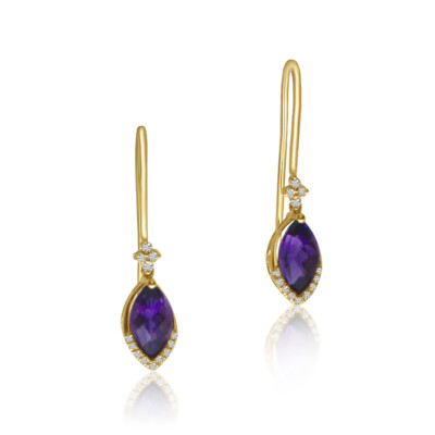 14K Gelbgold Marquise Amethyst & Diamant Haken Ohrringe
