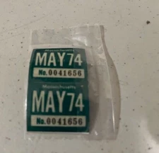PAIR: May 1974 Massachusetts License Plate Expiration Sticker NOS