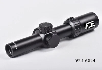 ADE ADVANCED OPTICS ADE 1-6x24 Riflescope with Illuminated Mil Dash Reticle, Rings+Covers Included.