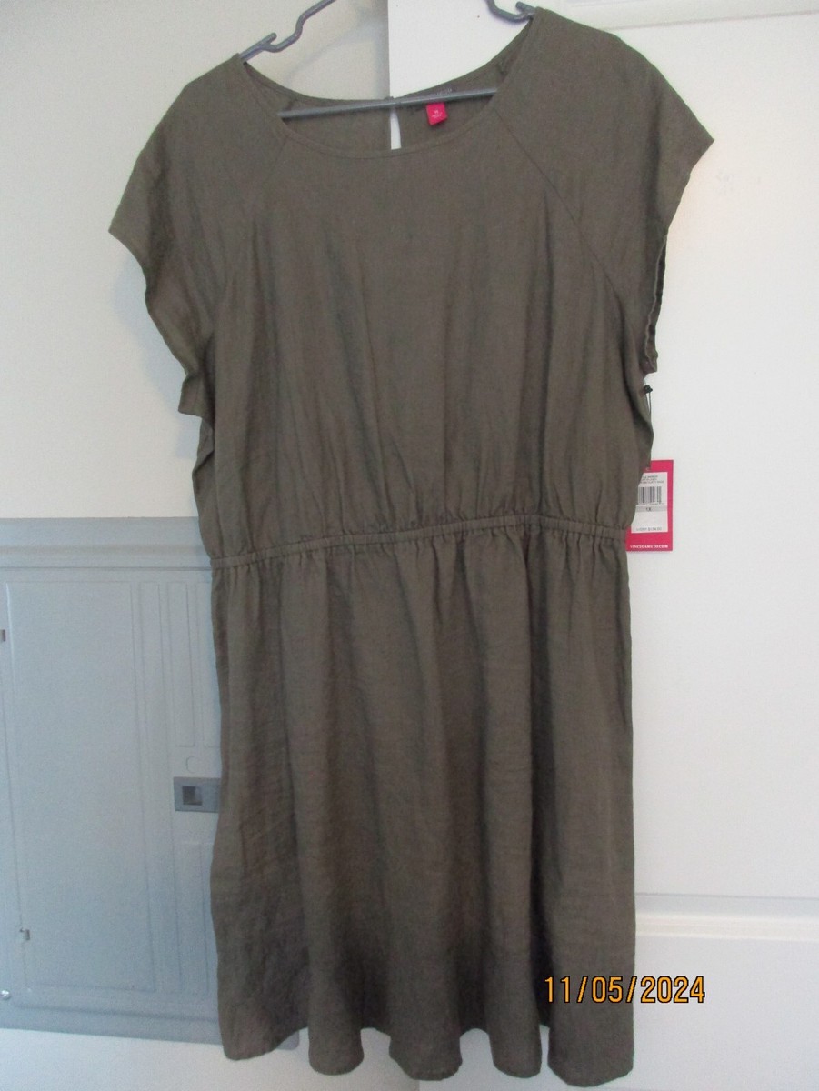 Women's *Dusty Sage- Green Color* Linen Dress, 1X, VINCE CAMUTO