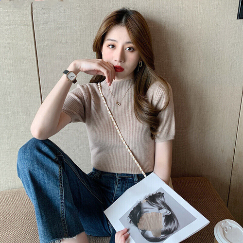Women Korean Fashion Summer Short Sleeve Knit Basic Pullover Tops Blouse Shirts - Afbeelding 5 van 25