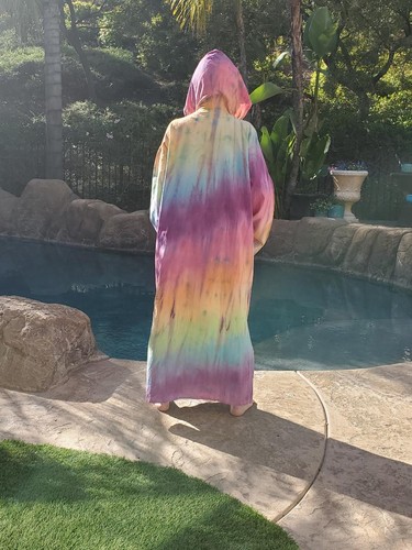 Maya Antonia Unisex Hand Tie-Dye Rainbow Cotton-Linen Maxi Dress/Kaftan/Hoodie - 第 10/13 張圖片