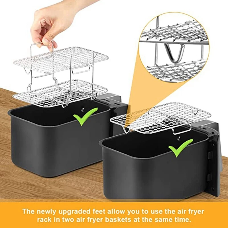 Air Fryer Rack for Ninja Foodi Air Fryer, 304 Stainless Steel Three  Stackable Dehydrator Rack Toast Rack Stand Accessories for Ninja DZ201  DZ401 Dual