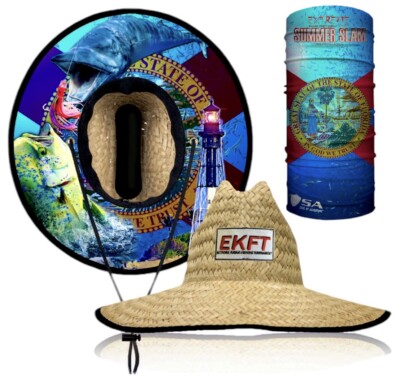 Under Brim Straw Hat & Face Shield (WAHOO, MAHI MAHI)