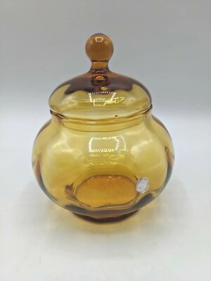 Vintage Empoli Covered Dish Optic Amber Candy or Trinket Marked Italy 6''