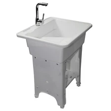 Spacious White Utility Sink Laundry Tub Freestanding Sink Wash Station Faucet