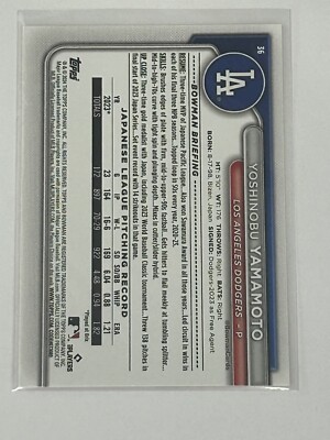 2024 Bowman - Yoshinobu Yamamoto #36 Fuchsia Border /299 (RC) for