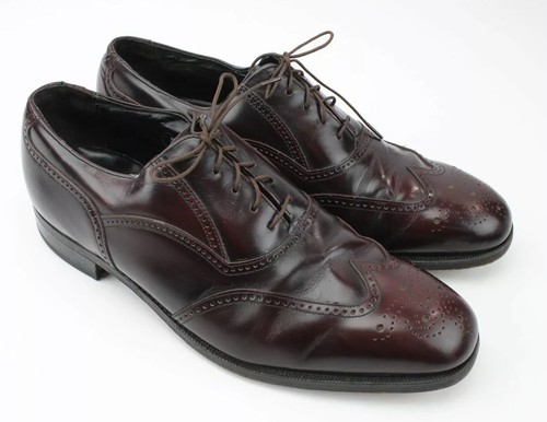 VTG Florsheim Mens Wingtips Shoes Sz 10 D Cherry Brown Leather Wingtip Dress - Picture 2 of 12