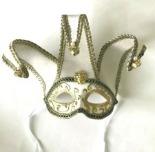 WHITE GOLD JESTER VENETIAN MASQUERADE MASK MARDI GRAS CARNIVAL PARTY MASK S C12