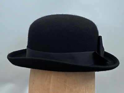 NEW Vintage Black Wool Felt Hat Crystal Rhinestone Bow  display picture 1
