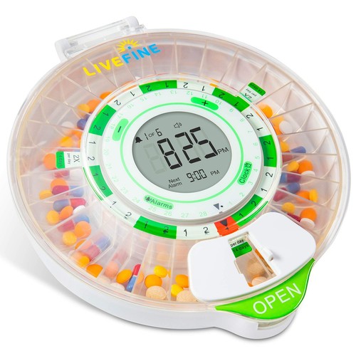 LiveFine 28-Day Automatic Pill Dispenser with LCD Display & Key Lock, Clear Lid - Picture 9 of 10
