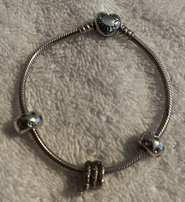 PANDORA Moments Sterling Silver 925 ALE Bracelet Heart Clasp M Charm  Spacers
