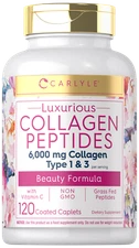 Collagen Peptides Pills 6000 mg | 120 Caplets | Type 1 & 3, Vitamin C | Carlyle 